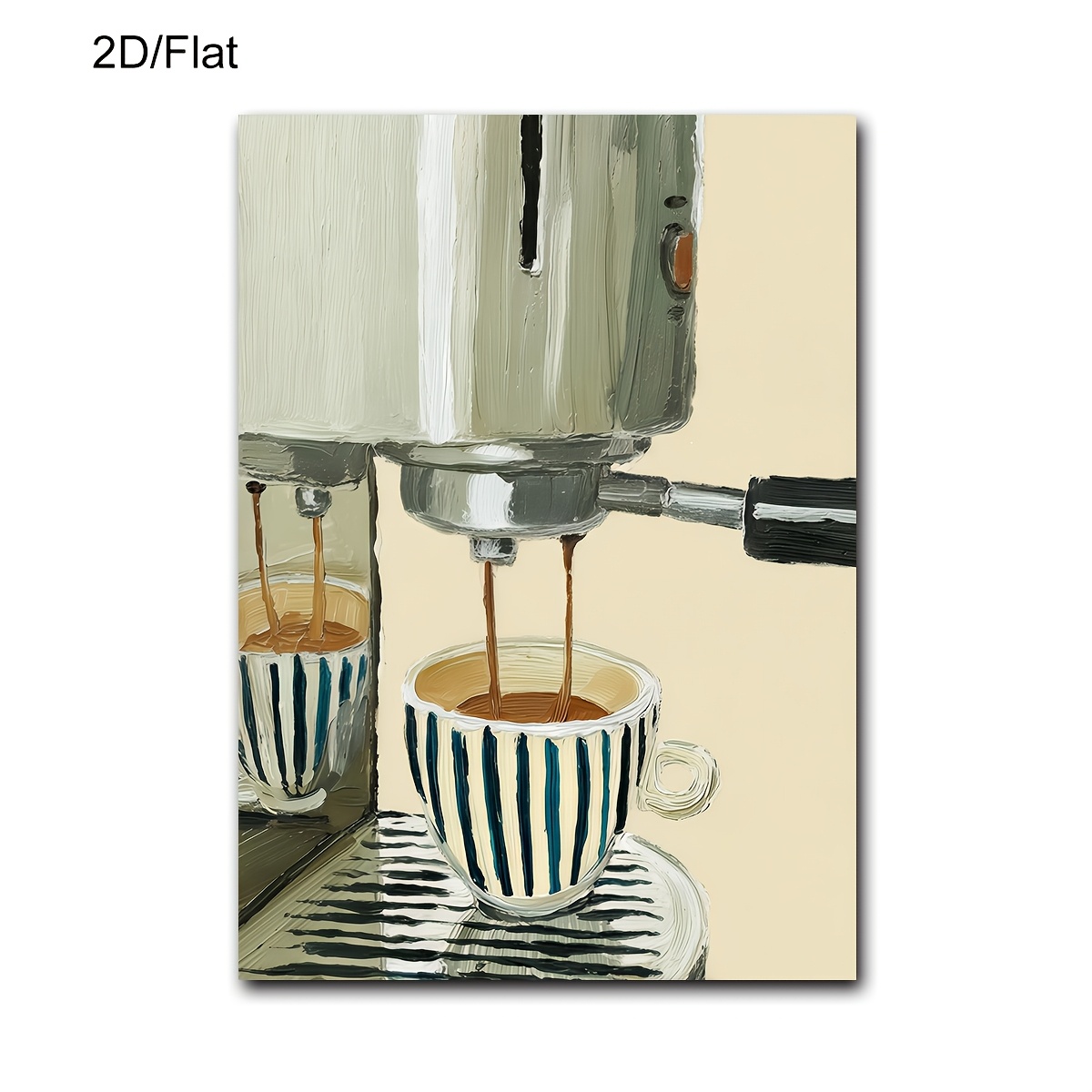 TEMU 2d Flat, 2d/flat 1pc Coffee Machine Wall Art Print, Minimalist Espresso Maker Painting With Striped Mug Poster, Modern Decor Artwork, Home Decor