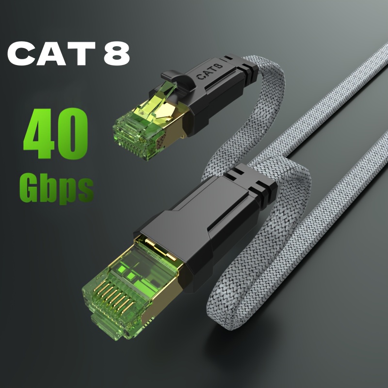 

Cat 8 Ethernet Cable 15 Ft High Speed Gaming, 40gbps, 2000mhz Braided Flat Lan High Duty Long Internet Cable, Gold Plated Rj45 Connector For /ps3/4/5/pc Grey