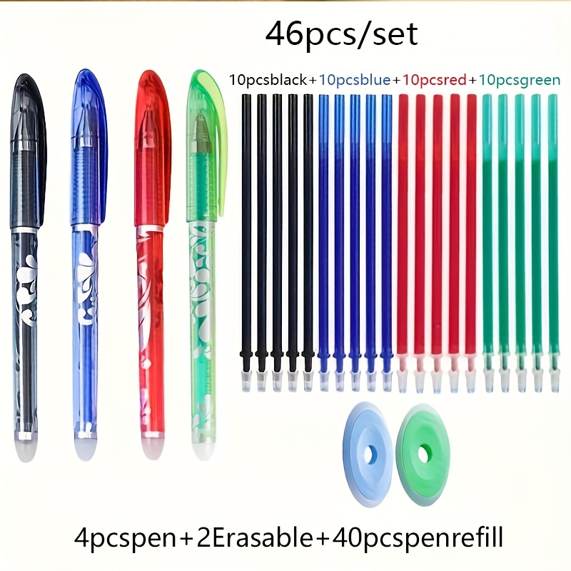 TEMU Set di penne cancellabili 46 pezzi, ricarica cancellabile multicolore, penna a gel cancellabile termosensibile, da 0,5 mm