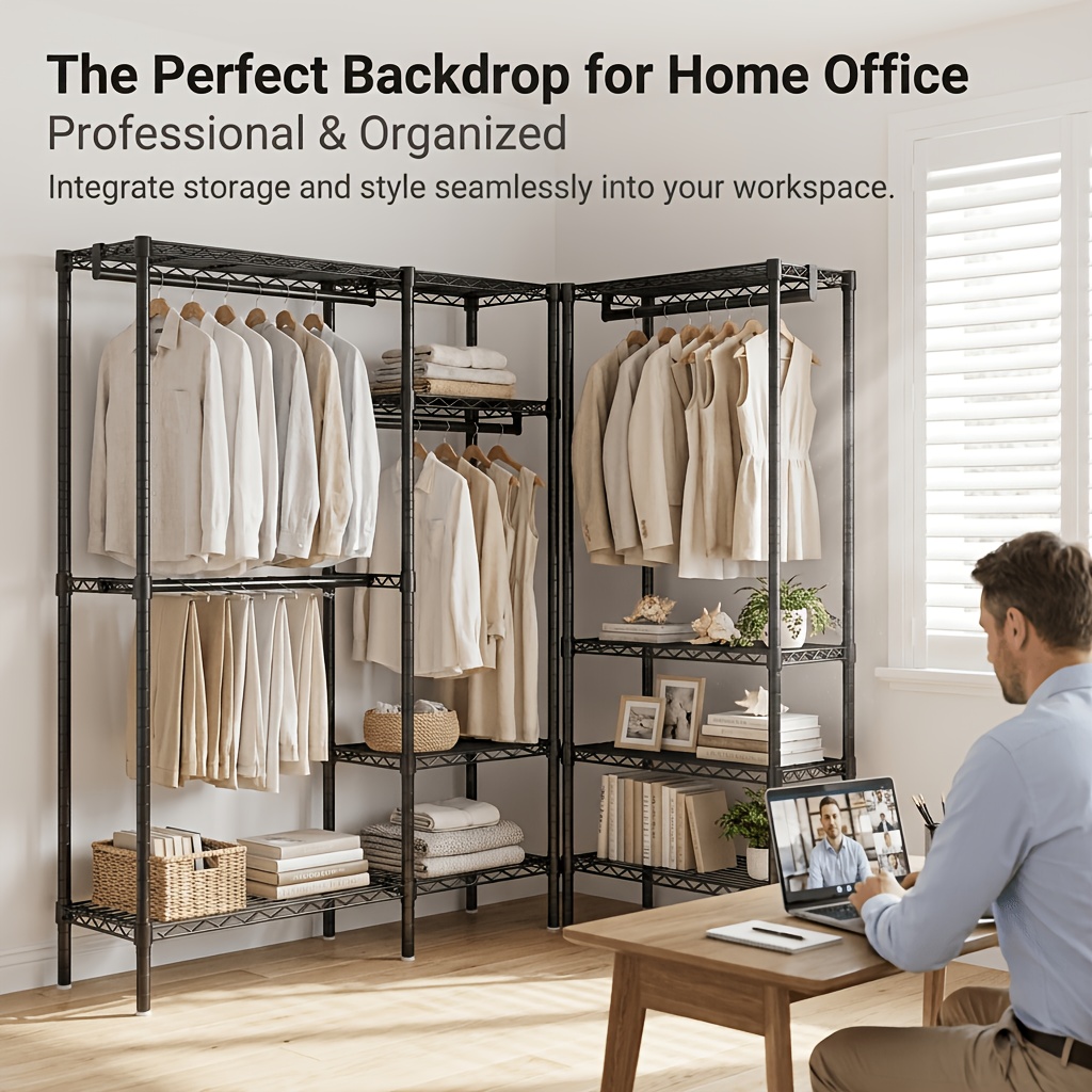 Image of Wardrobe Combination Garment Racks Freestanding Clothes Rack Clothing Storage With Metal Shelves Hanging Rods, Heavy Duty Easy To Assemble Multifunction Closet Organizer For Bedroom Apartment