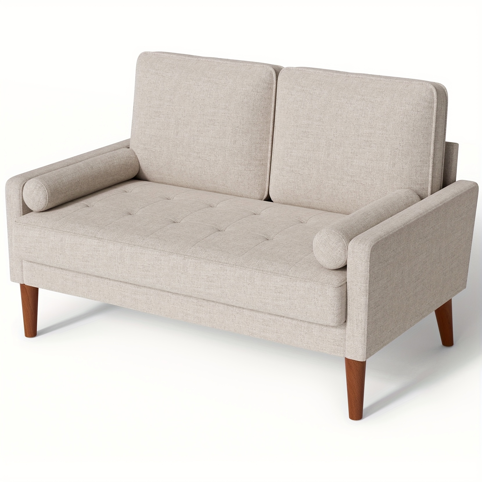 Image of Small Sofa 2 Seater Ashbeige, 121cm Linen Sofa With , Mini Bedroom Sofa With Armrests, Modern Living Room Sofa, Fixed 2 Seater Loveseat, Ashbeige Loveseat