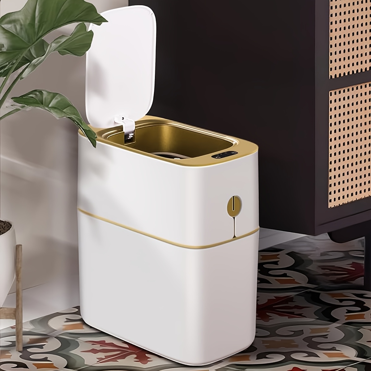intelligent waste container compact bin with cover for household use 3 5 gallon volume ideal for bedroom bathroom office and living room sensor activated trash can automatic rubbish bin for bathroom and living room