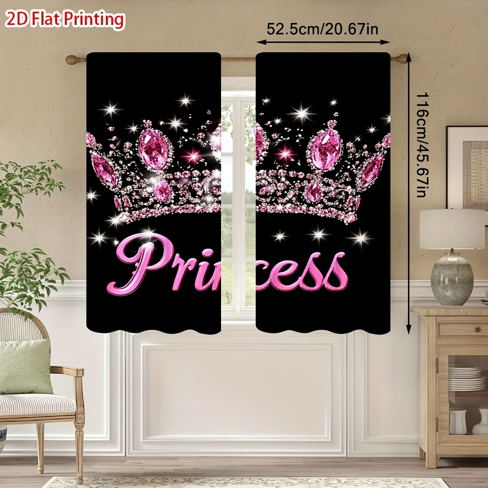 TEMU Rideaux semi-occultants 2D plats - Ensemble de 2 rideaux plats imprimés avec motif de princesse et de roses - Style à poche pour tringle -