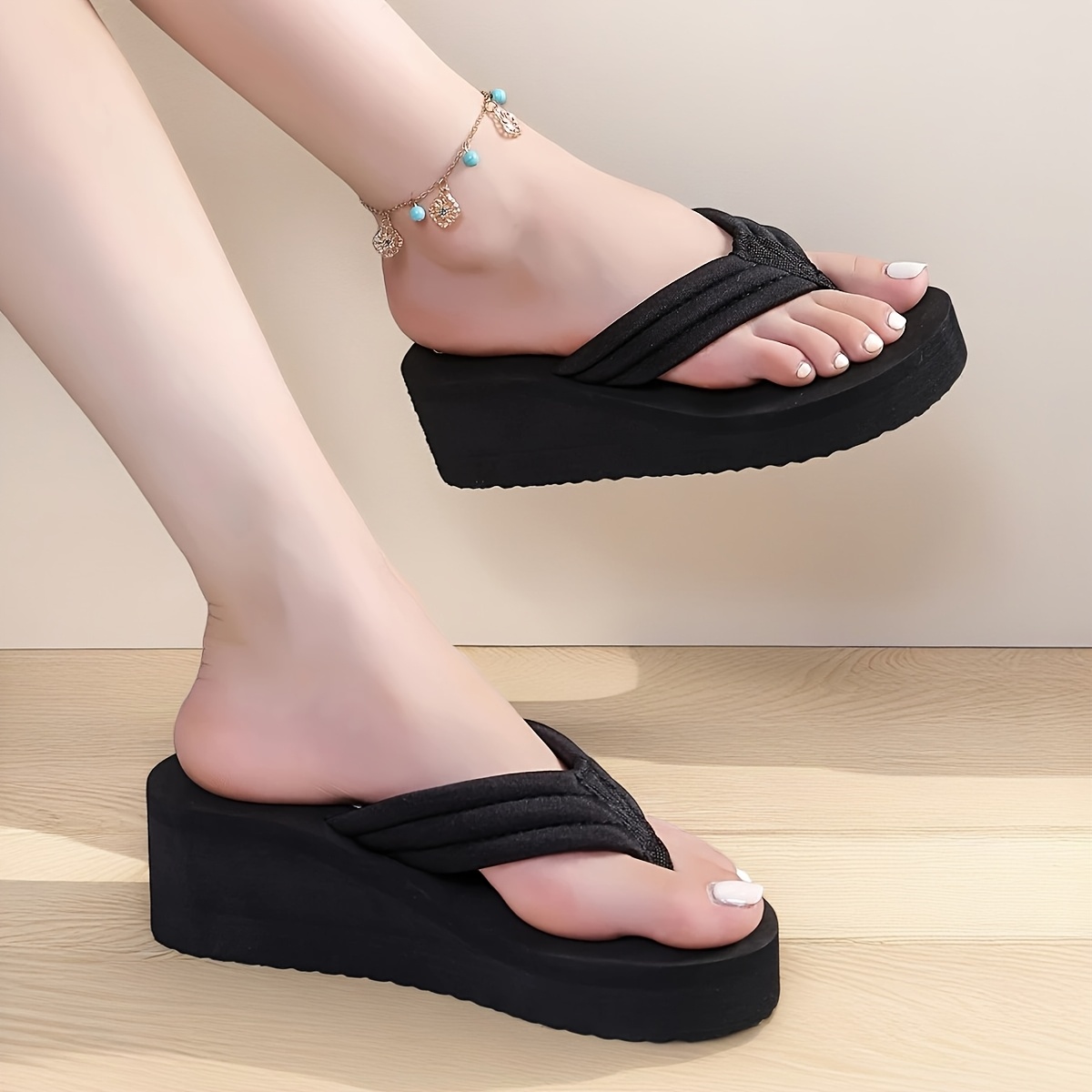 womens summer casual fashion slip on flip flops comfortable eva thick sole wedge non slip sandals suitable for outdoor leisure vacation beach slippers Product details 0