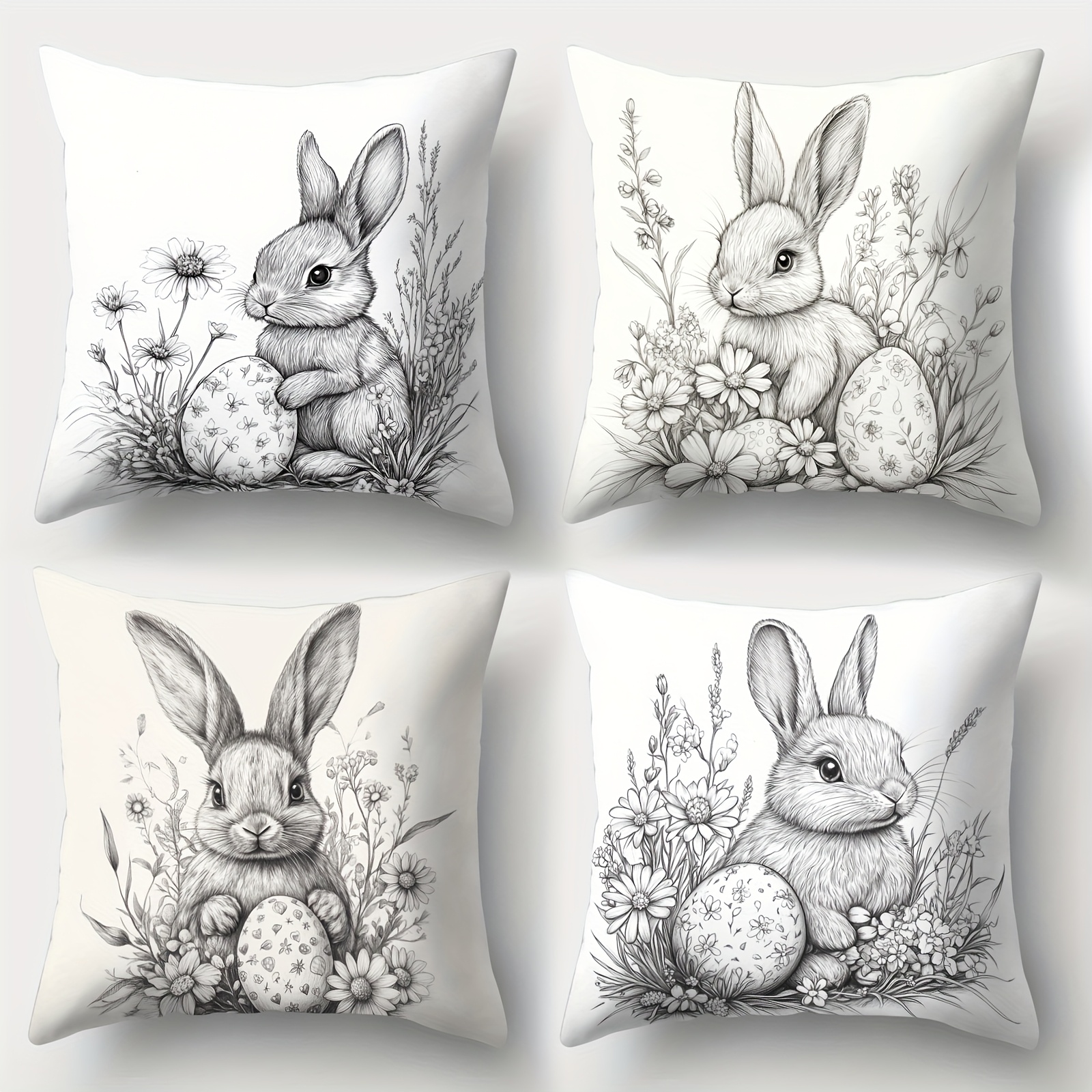 TEMU 4pcs Easter Pillowcase Set, Featuring Rabbits, Easter Eggs, And Floral Patterns. Ideal For Holiday Decorations, Sofa Cushion Covers, Home Decor,
