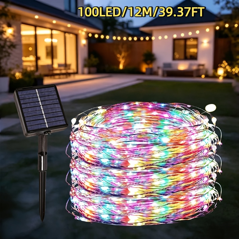 TEMU 1pack Solar Fairy Light String, Solar Outdoor Light String, 8 Lighting Modes, Suitable For Gardens, Courtyards, Parties, Weddings, Fences,