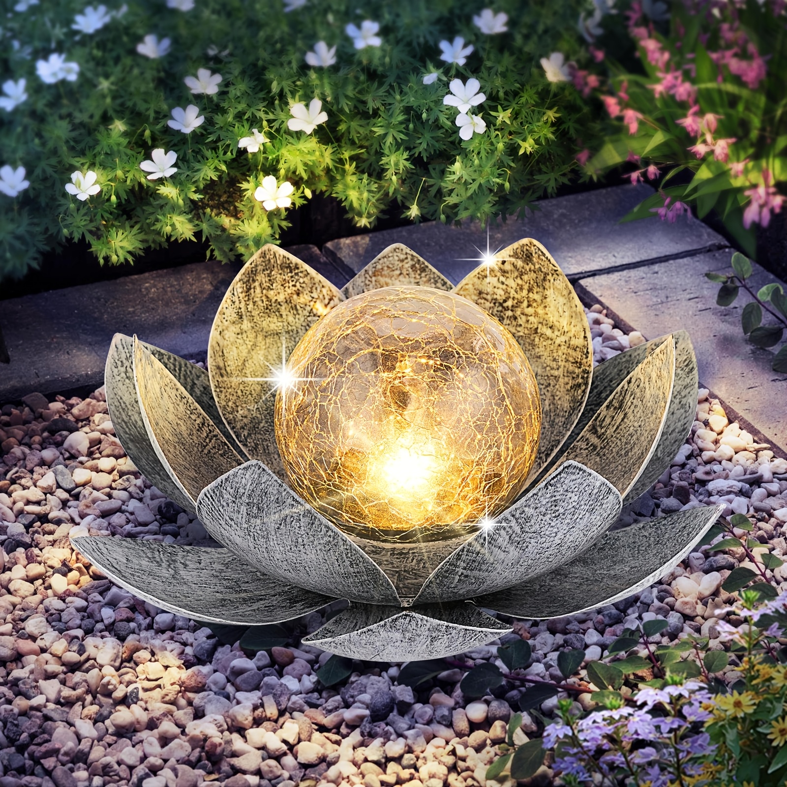 TEMU Outdoor Solar For , Black And White Solar Lights Garden Decoration, Led Beads With Cracked Glass Globes, Patio, Lawn, Steps Lights, Christmas
