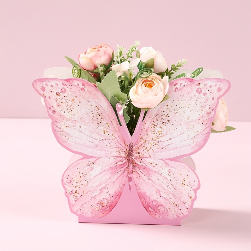 

Ensemble de 6 boîtes de fleurs papillon, paniers en à thème princesse rose et dorée, décorations de table pour anniversaire et fête prénatale, décoration de an, aucune électricité requise