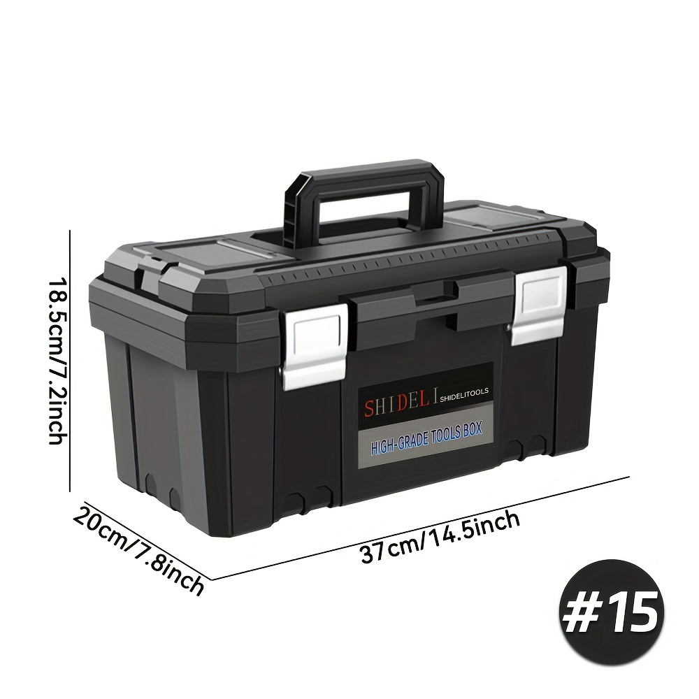 Image of Professional Toolbox - 15 & 18 Inch Heavy-duty Plastic Cases, Electric Drill Organizer For Electricians & Carpenters, Perfect Auto Storage Solution With Secure Latches And Spacious Compartments