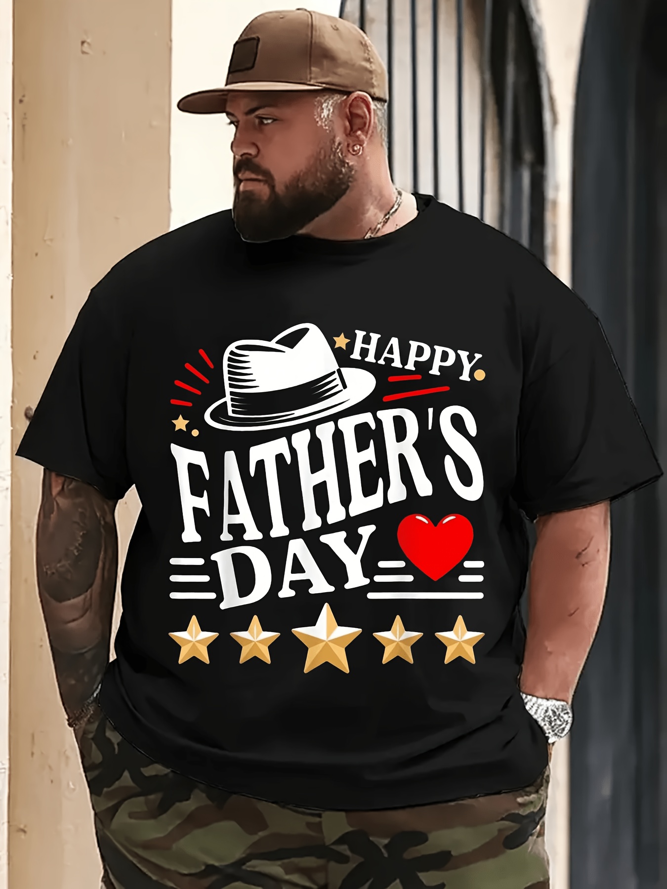 mens vintage fathers day t shirt happy fathers day graphic tee with top hat black shirt for dad gifts birthday anniversary present classic round neck casual shirt for everyday special plus size   plus size