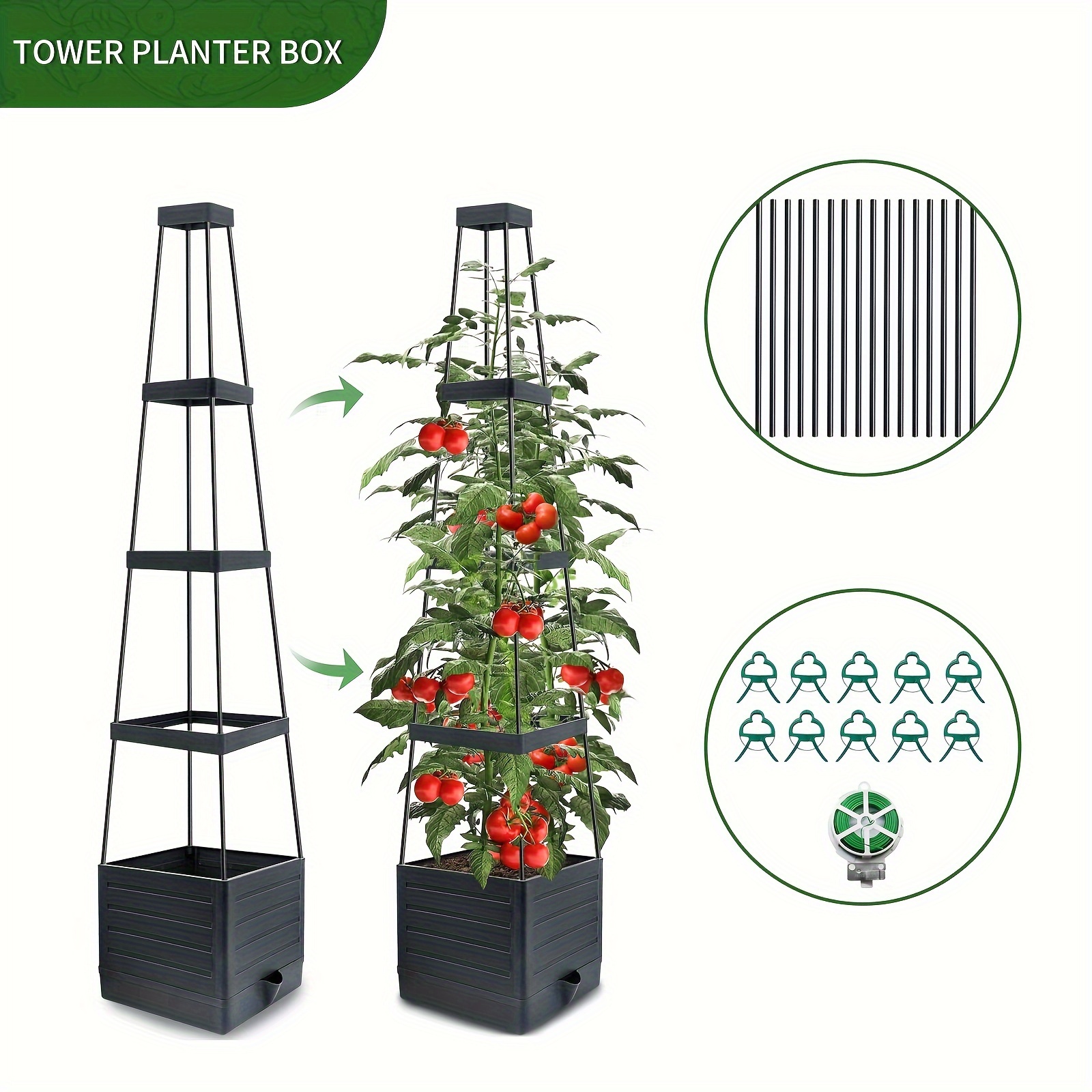 

Versatile Tomato Planter Cage With Self-watering System & Trellis, Pp & Metal Plant Support For Garden, Patio & Indoor Use - Multiple Applications, 57" Tall, 2-in-1 Design (1pc)