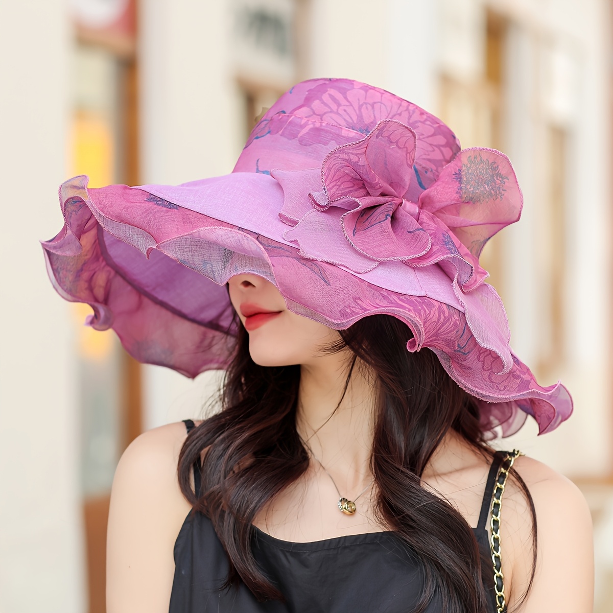 Elegant Purple Organza Floral Wide-Brim Women’s Hat XUEMAO Fascinators Hats for Women Elegant Organza Flower  main image 3