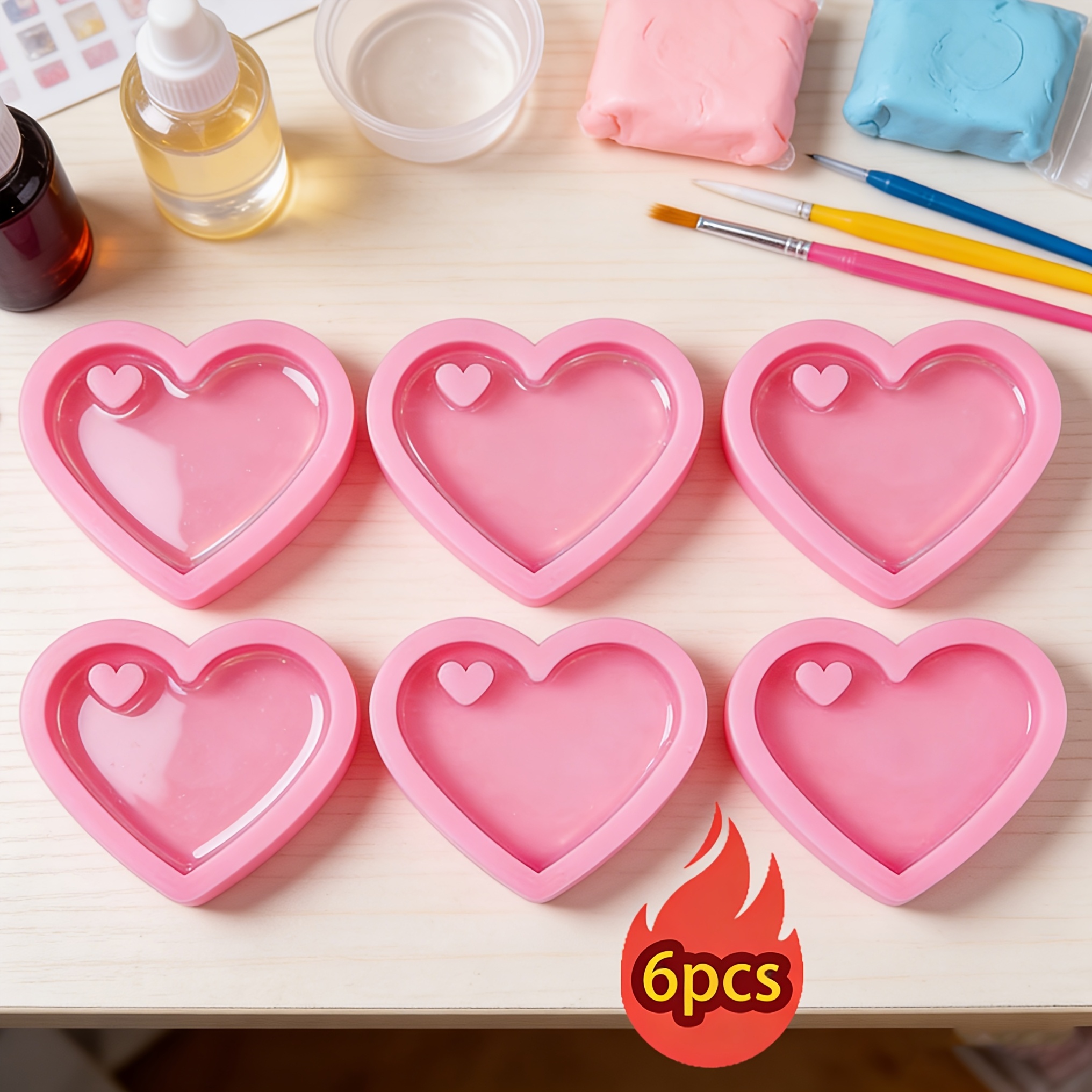 TEMU Resin Silicone Mold 2pcs, 6pcs Creative Mini Heart Keychain Pendant Silicone Mold, Handmade Art Made Heart Pendant, Bag And Car Key Decoration,