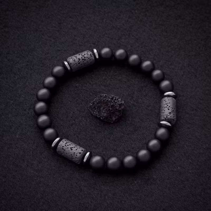 matte black onyx bracelet cylinder stone bracelet men bracelet women bracelet gift for man boyfriend father 1pc Product details 1