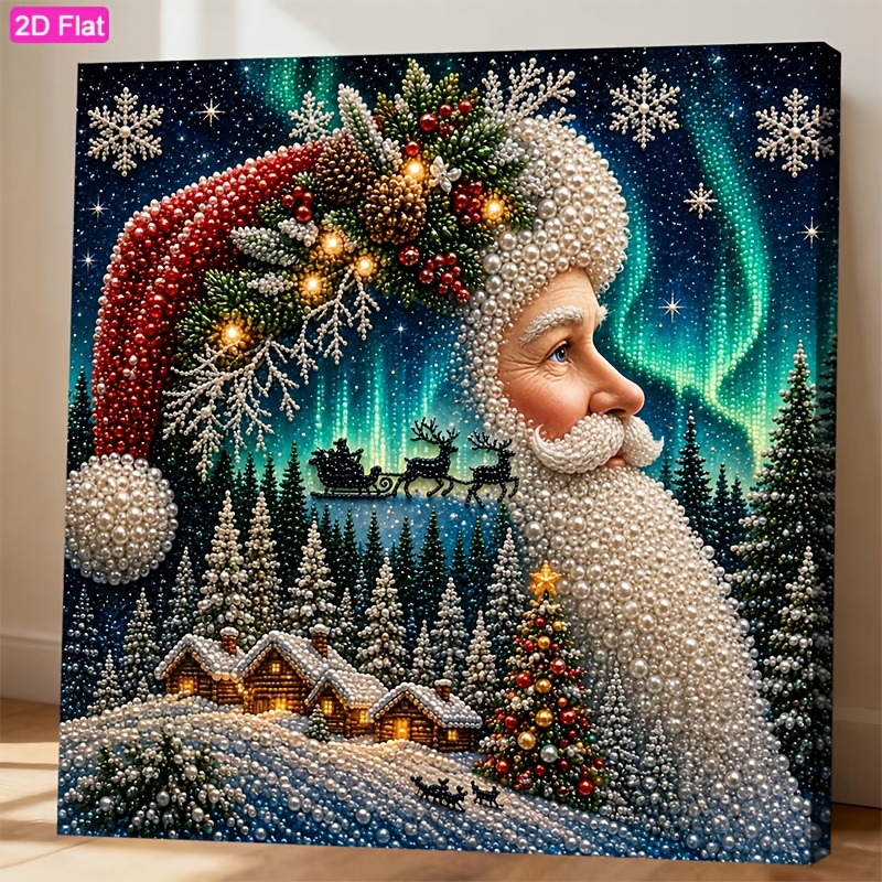 TEMU Kit de peinture DIY perles et avec profil du Père Noël et paysage enneigé d' ; inclut perles/, une toile avec clairs et un ensemble complet
