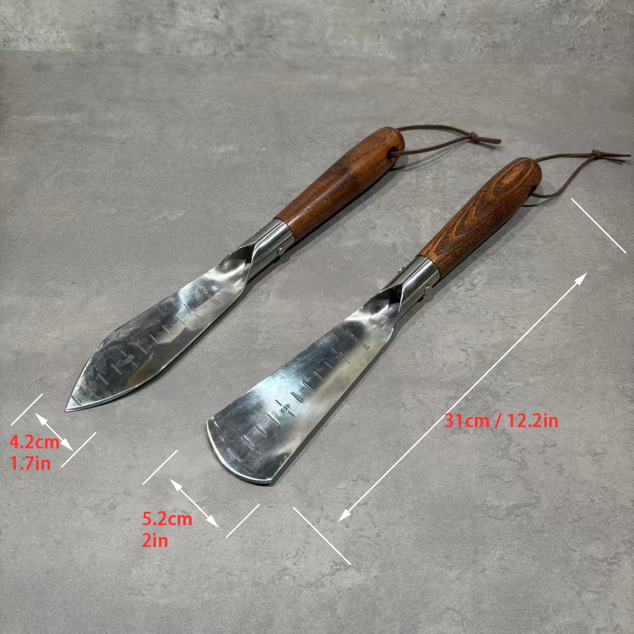 4pcs Heavy-Duty Stainless Steel Garden Tool Set - Ergonomic Ash Wood Handle, for Digging/Trenching/Planting/Transplanting + Measuring, Ideal for Rural Gardeners and Farmers