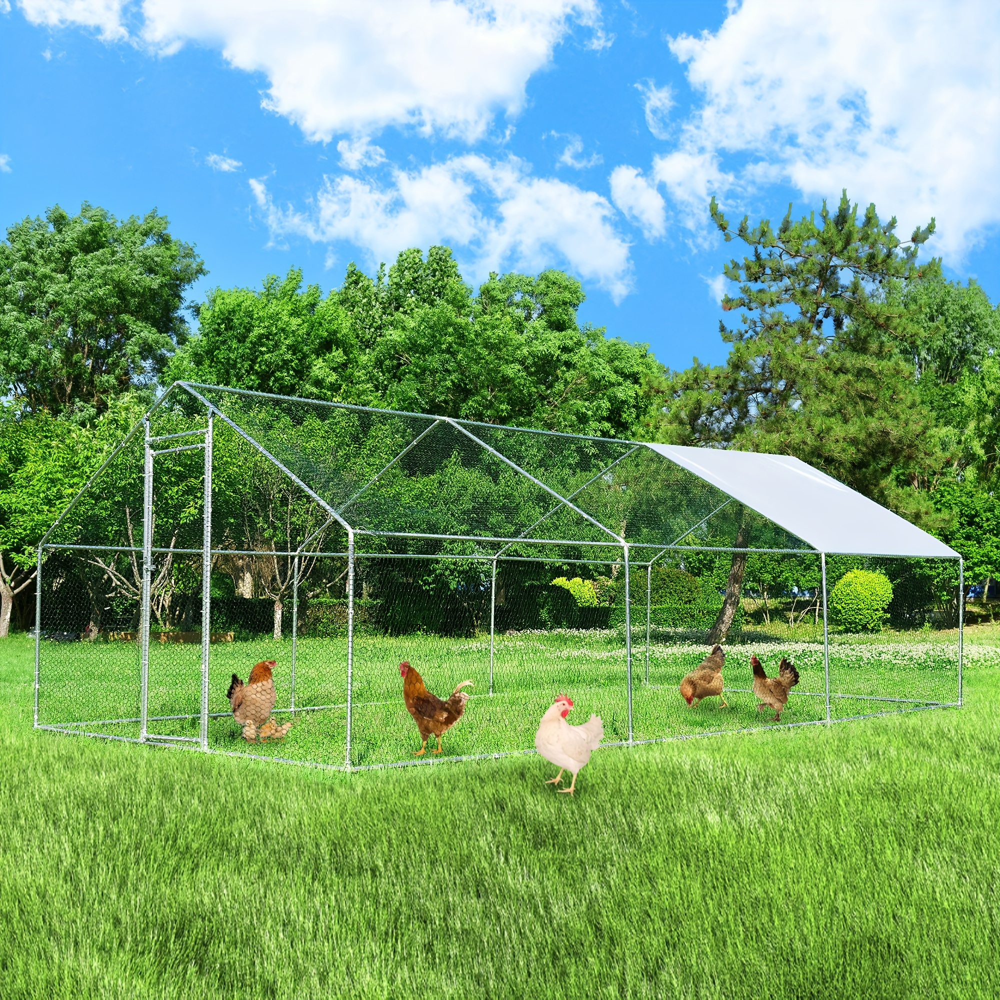 

Hittite Large Chicken Coop Walk In Metal Runs With Cover Outdoor Pet Pens Poultry Cage Duck Rabbit House Backyard Use 1'tube (19.2'lx9.84'wx6.6'h)