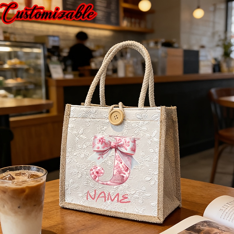 TEMU Customizable Women's Small Handbag With Buckle Closure Tote - Letter Print Suitable For Commuting,,, Nylon Portable Bag, For //office, Stylish