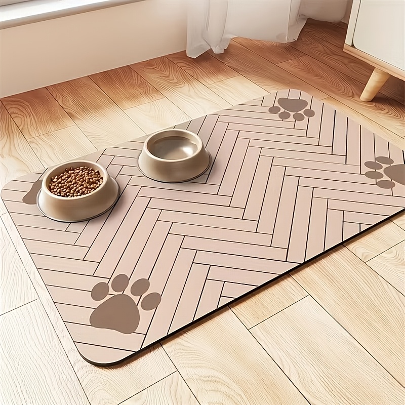 TEMU Geometric Paw Print Dog Food Mat - Non-slip, Quick-absorbing Pet Bowl Mat, Rectangular Design Suitable For Small To Medium Dogs - Durable Pet