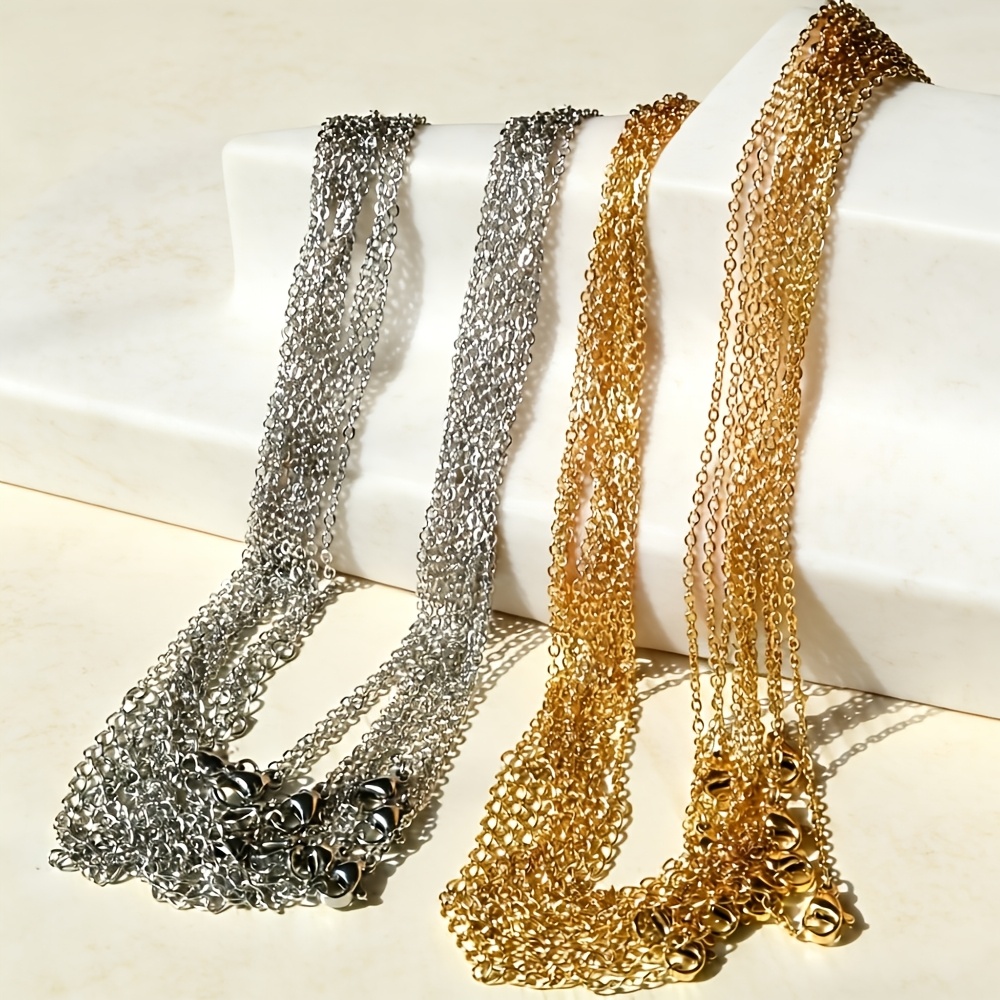 5-Pack Stainless Steel O-Shaped Chains, Unisex Vintage Style