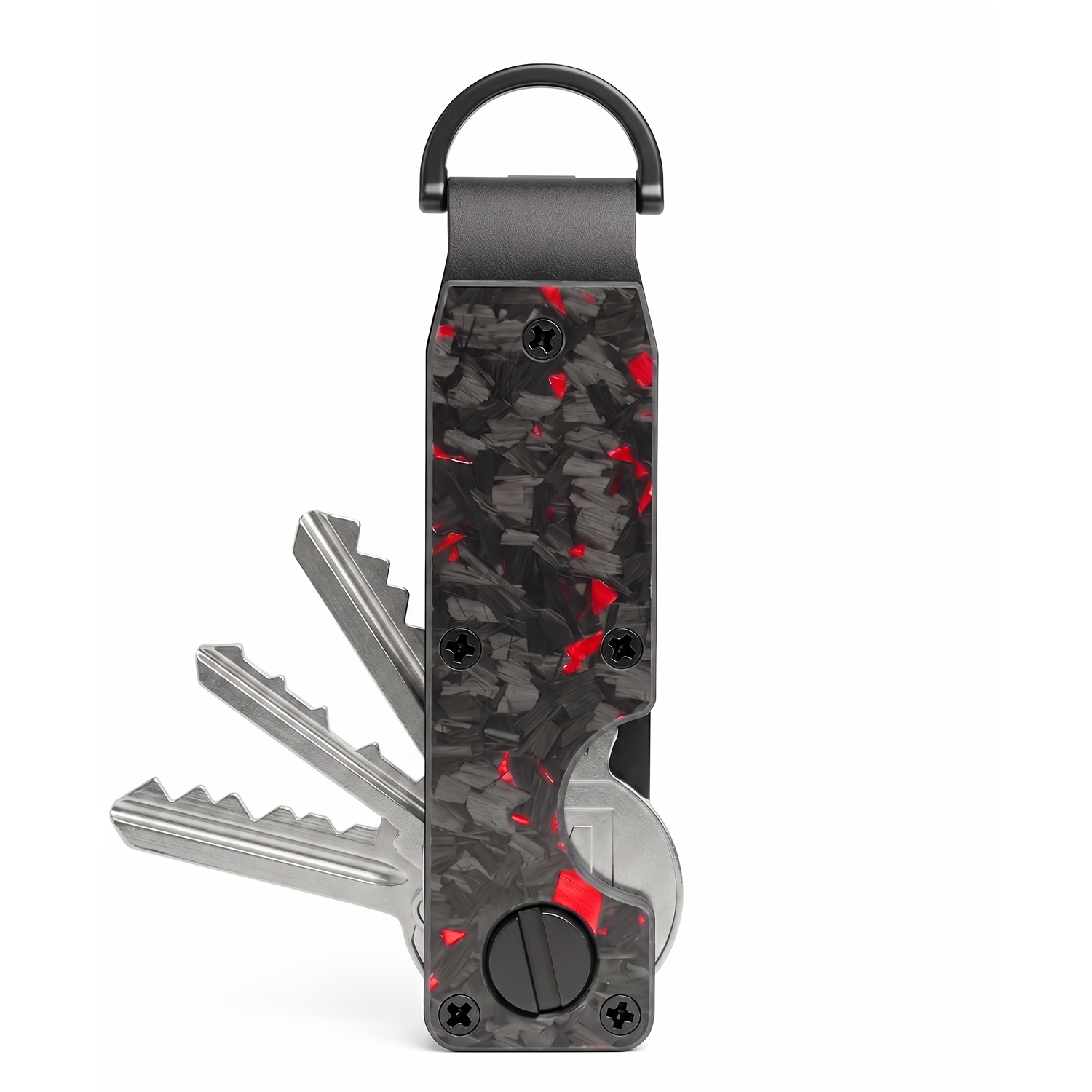 Image of Miyin Stylish Metal - Compact Key Ring Holder For 2-6 Keys, Carbon Fiber Texture, Blue Key Ring Case, Use And , An Ideal Valentine's Day Gift