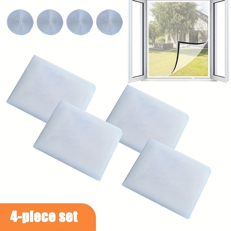 TEMU 4pcs Self-adhesive Window Screen - Transparent Mesh Insect Screen With Diy Installation Hook And Loop, Easy-to-install Invisible Window Screen