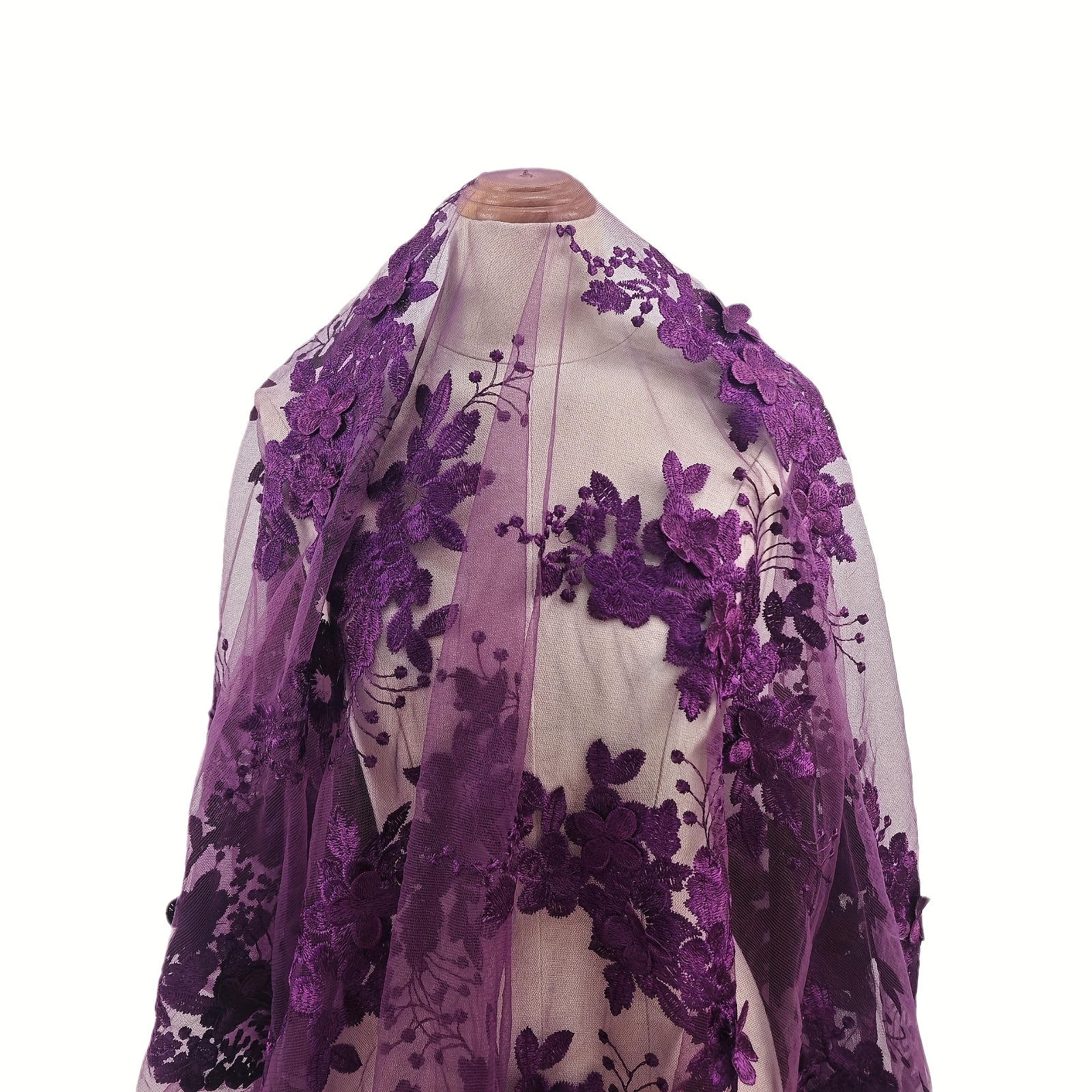 TEMU -dimensional Floral Thread Embroidered Lace Mesh Fabric