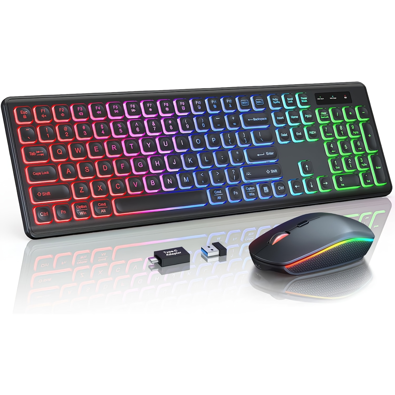 Wireless Keyboard and Mouse Combo RGB Backlit Compatible for Mac/Windows - Rechargeable Quiet Ergonomic Tilt Keyboard & High-DPI Mouse, Plug & Play,, Compatible with PC/Laptop (No Receiver Sold Separately)