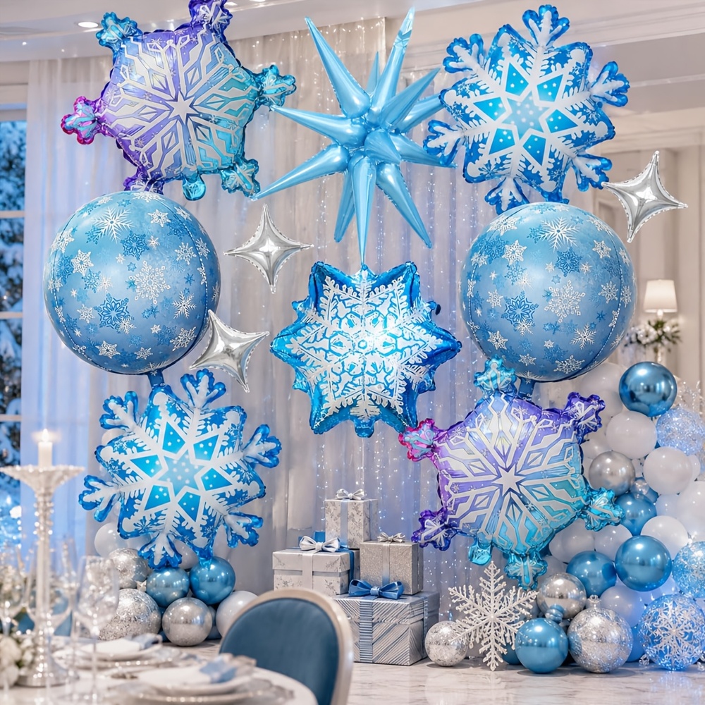 TEMU 13pcs Set Of , Snowflake Foil Balloons For Christmas Parties, Weddings, Winter , And Birthday Party Decorations