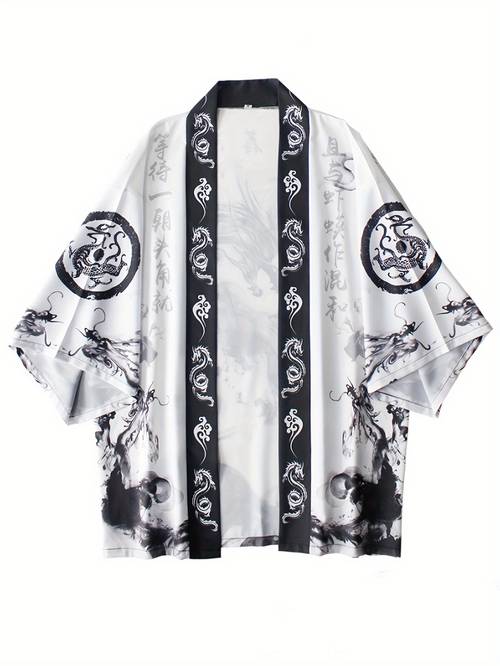 spring summer autumn kimono cape chinese style robe e dragon robe loose japanese trend quarter sleeve yukata cardigan outerwear