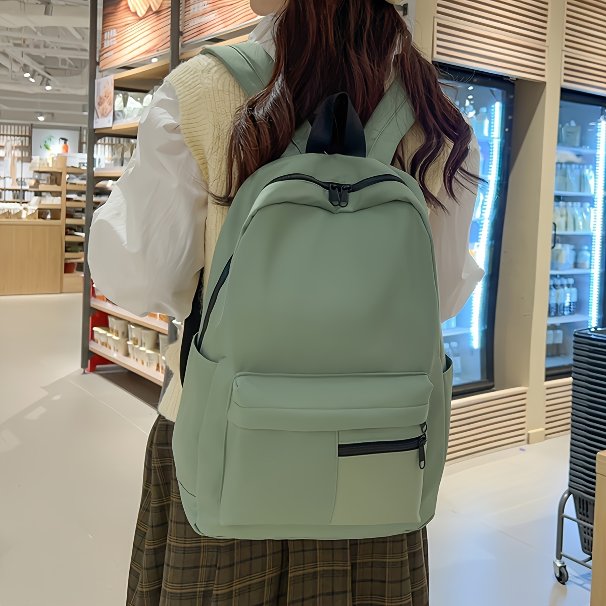 

Casual Solid Color Backpack, Simple Style, Large Capacity, Lightweight, Versatile, School College Backpack