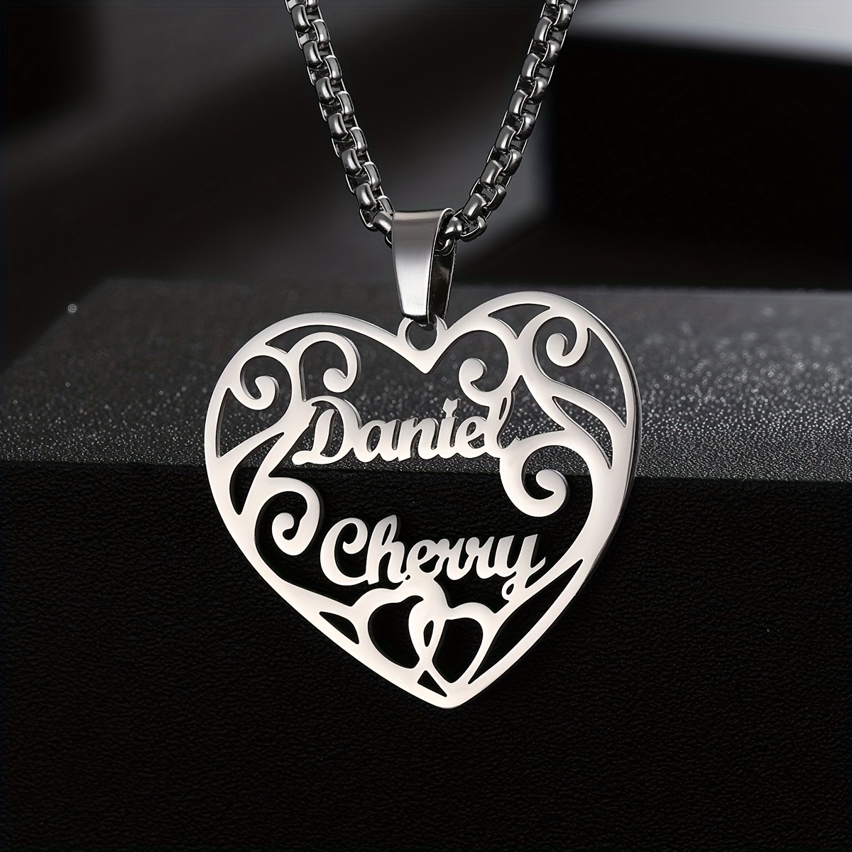 TEMU Custom Name Necklace, Exquisite Heart Pendant, Personalized 304 304 Stainless Steel Women Men Jewelry, Perfect Gift For Valentine's Day