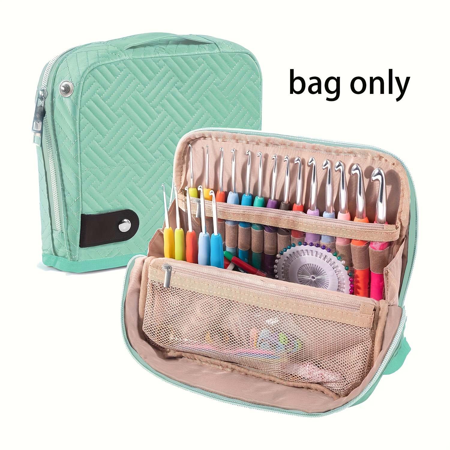 TEMU Quilted Empty Crochet Hook Case - Crochet Hook Organizer Case Stand Up-corchet Organizer - Crochet Hook Holder For Knitting & Crochet Supplies,