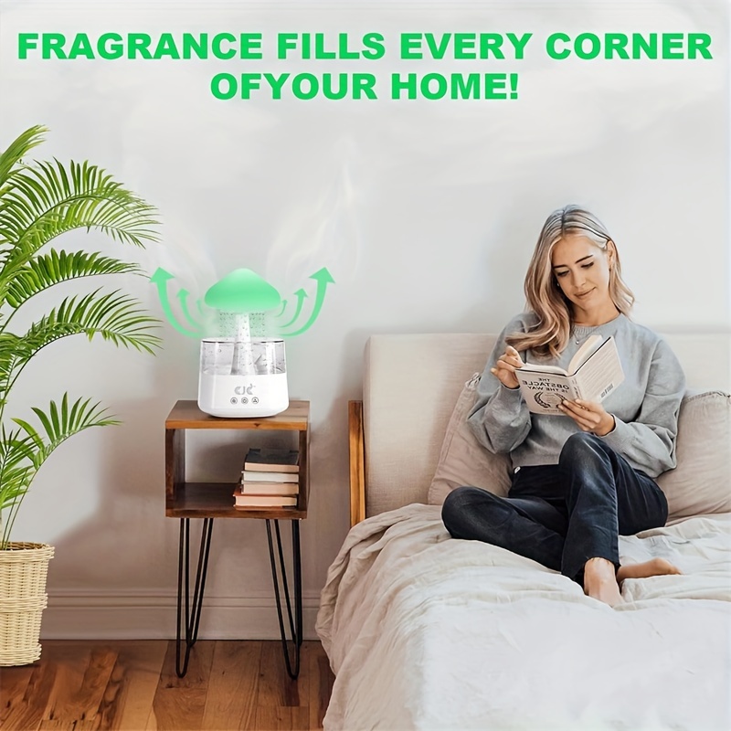 450ml rain cloud mushroom humidifier with remote control 7 light soothing waterfall sound usb powered for bedroom office enhances white bedroom humidifier decorative humidifier polypropylene build humidifiers for bedroom details 2