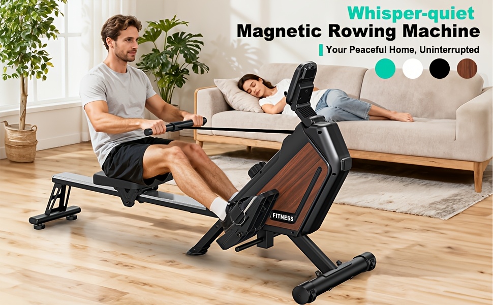 1 VOWVIT Opvouwbare Roeimachine voor Thuis | 300 Newton 16 Niveaus Magnetische Weerstand, Draadloos, 160 kg Gewichtscapaciteit, Zwart Roestvrij Staal, Zonder Batterij