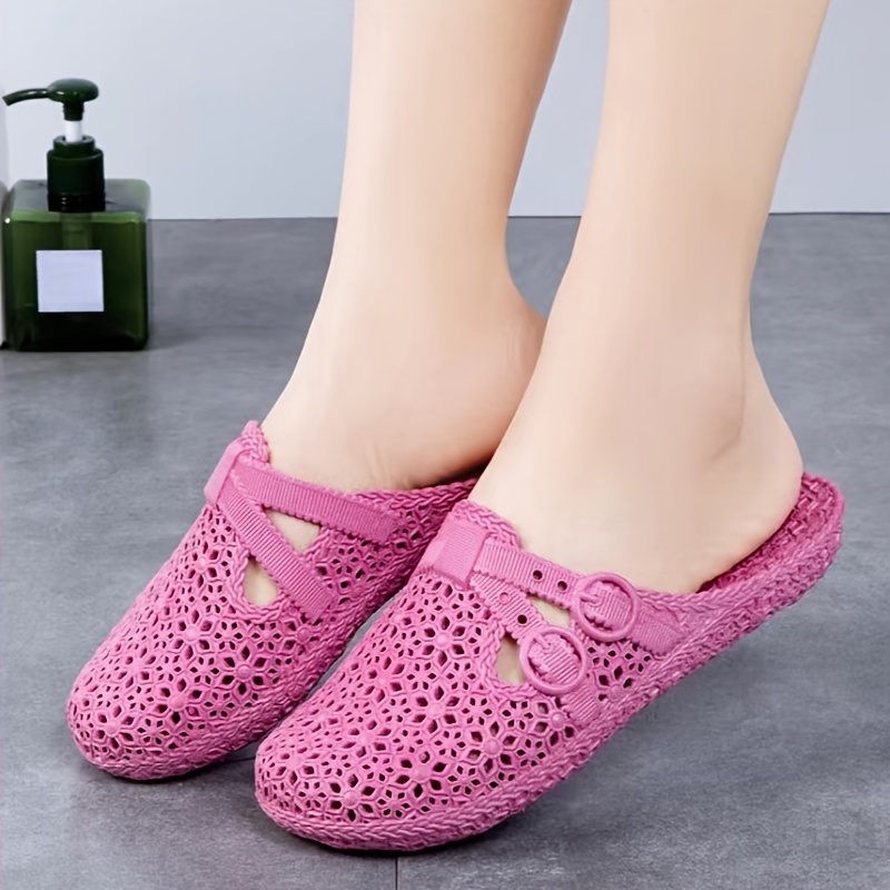 

Women's Summer Breathable Pvc Clogs, Closed Toe Slip-on Slippers, Non-slip Fashionable Outdoor & Bathroom Footwear, Multiple Colors Available