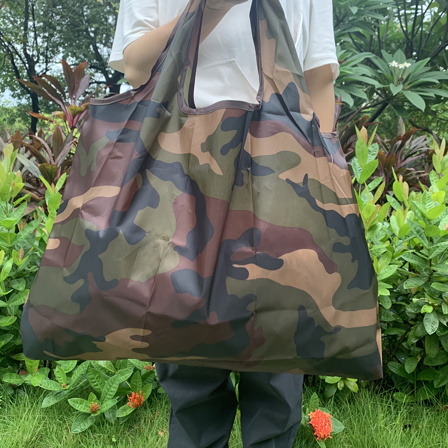 Image of Big Folding Shopping Bag Reusable Shoulder Handbag For Travel Grocery Fashion Pocket Tote