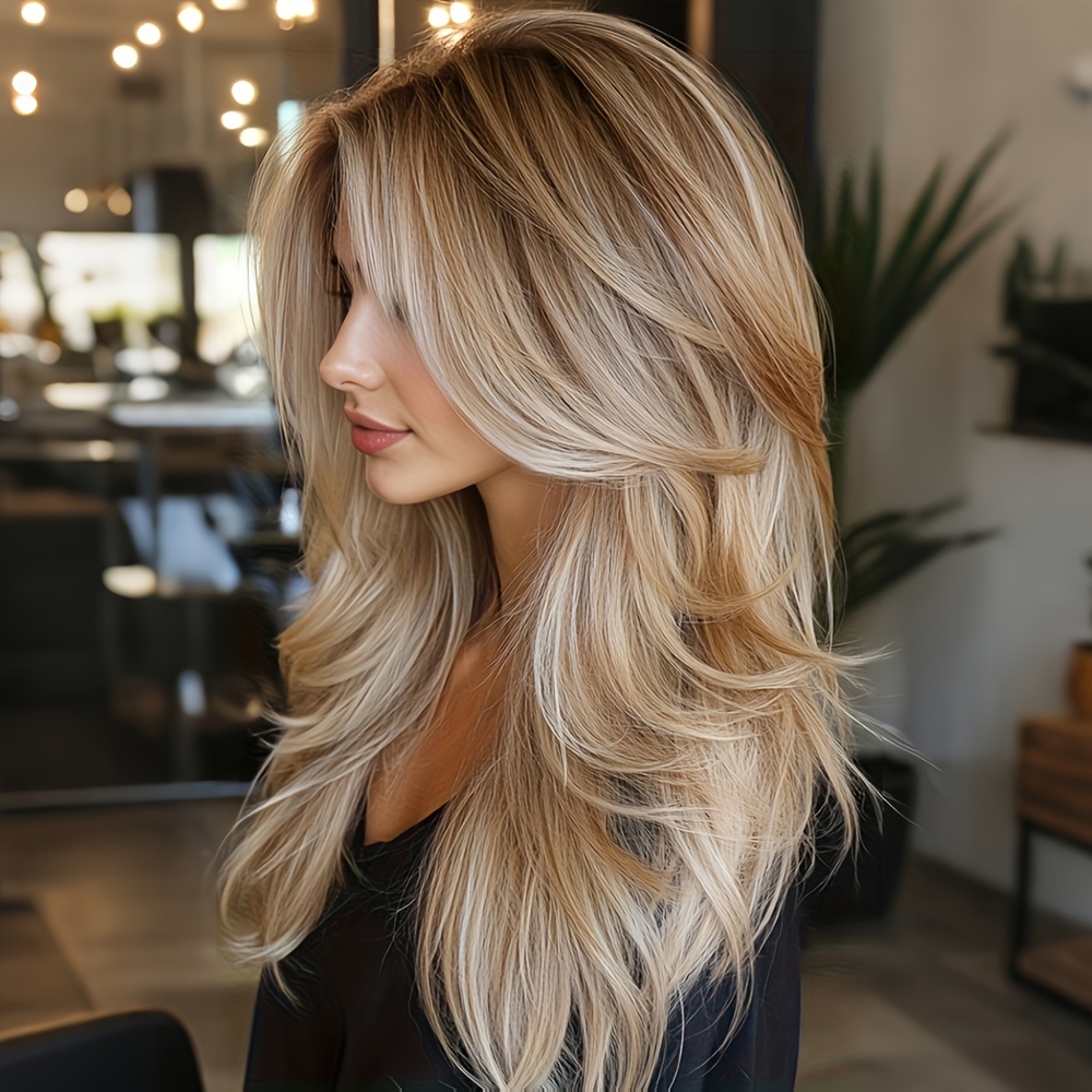 TEMU Perruque Droite Longue Dégradée Grise avec Frange - Noires , Style Élégant et Tendance pour Femmes, pour , Vacances, Noël, Fêtes, Festivals de