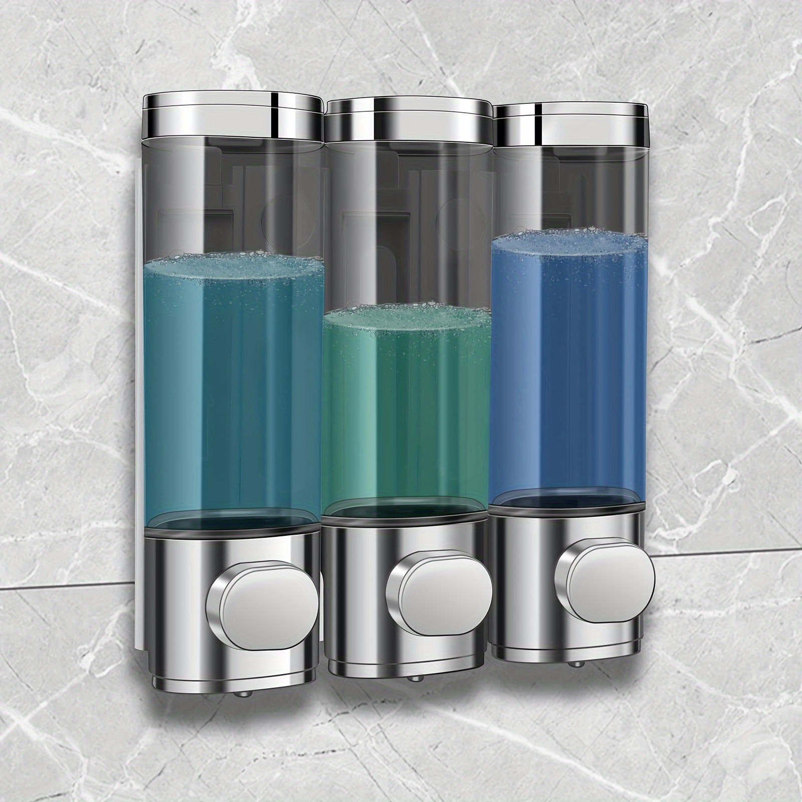 

3 Chamber Shampoo Soap Dispenser No Leakage For Shower Wall Mounted And Conditioner Dispenser No Drill Bathroom, Kitchen, Hotel