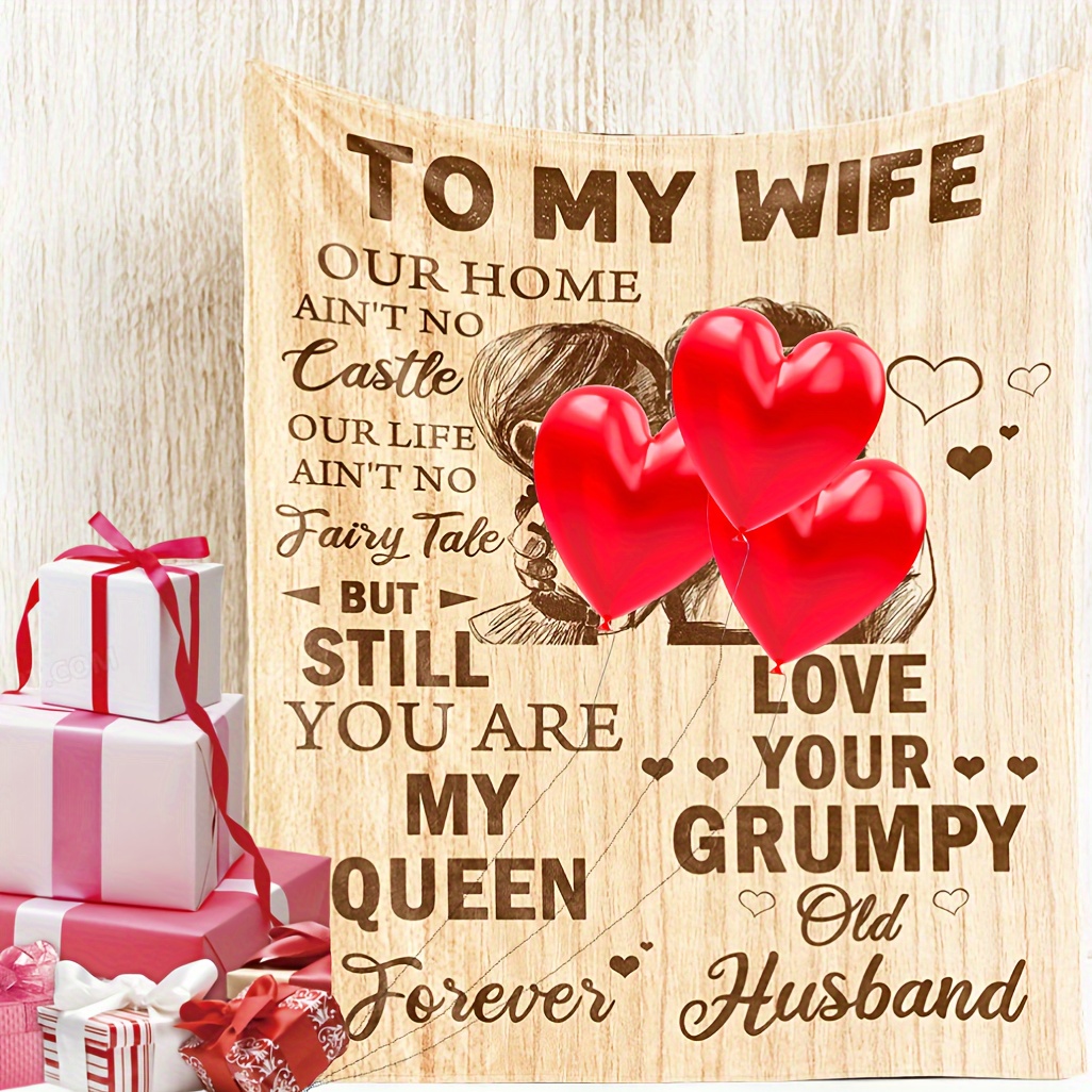 

'to My Wife' Microfiber Fleece Blanket - Romantic Throw With Message, Or Birthday Gift From Husband, 300-350g/sq.m, Mixed Colors, Decor