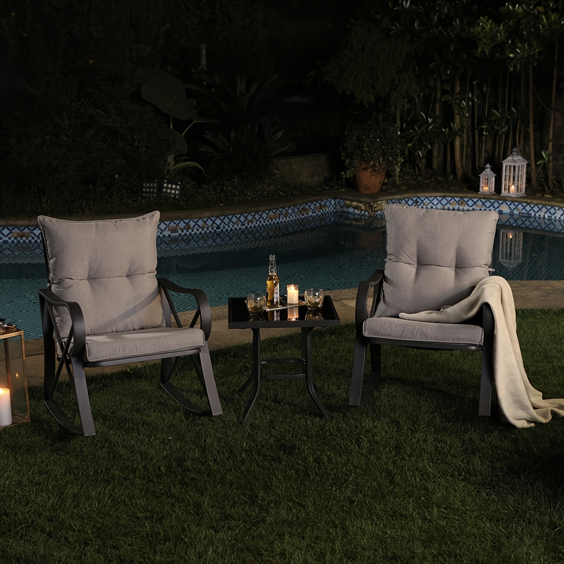 3pcs Bistro Set Patio Rocking Chairs