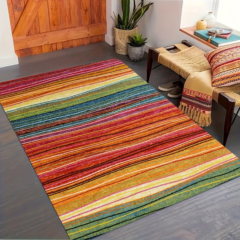 

Versatile Anti-slip Floor Mat With Colorful Stripes - Perfect For Kitchen, Bathroom, Living Room, Bedroom & Outdoor Spaces - Machine Washable Polyester Washable Area Rug Washable Rug