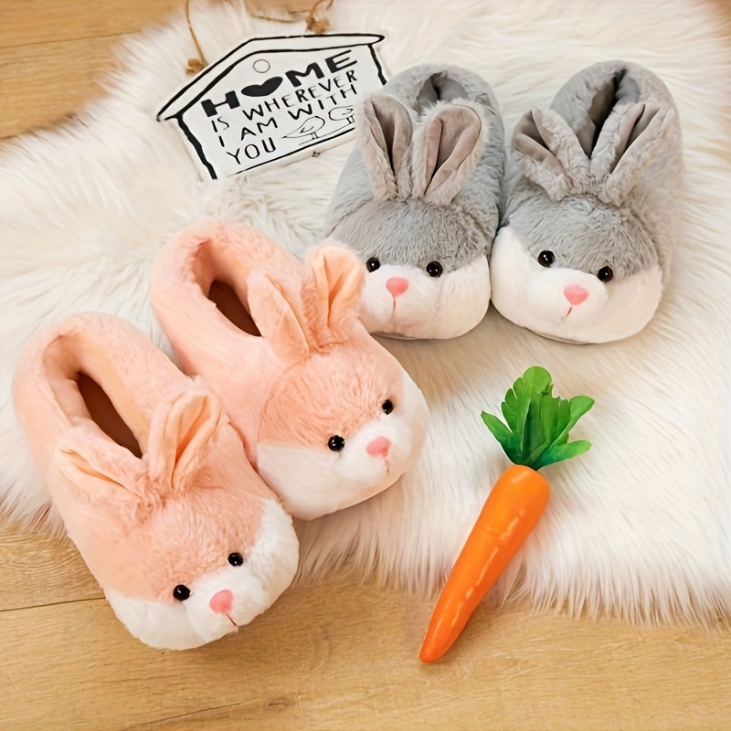 Cute Cartoon Rabbit Plush House Shoes for Women Slip-On Non-Slip Soft  Sole Indoor Walking Shoes, Cozy Furry Winter Slippers with