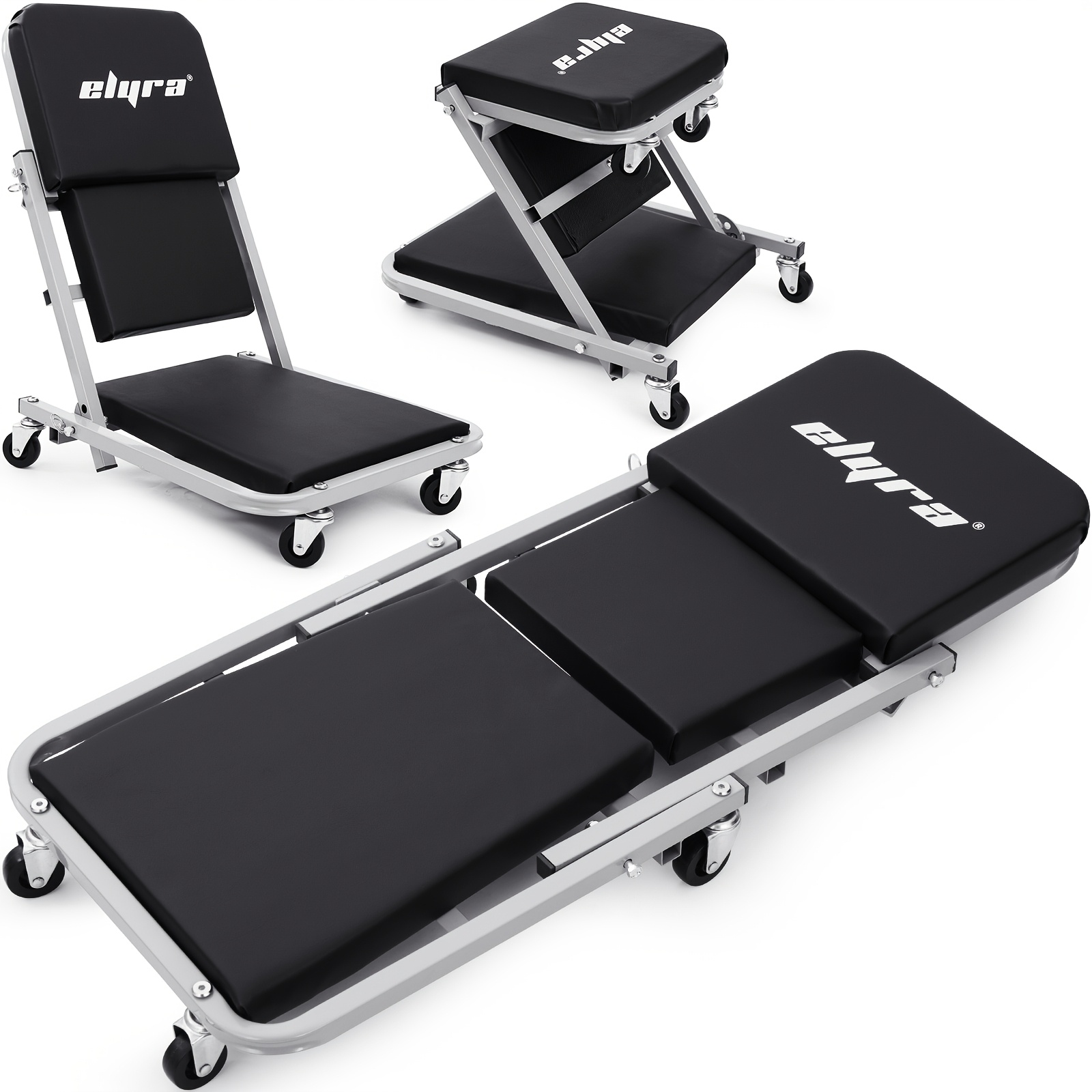 TEMU Assembled Rolling Workbench And Reclining Chair, Workshop Rolling Stool, 3 Adjustment Options, Padded Seat, 6 Casters, Suitable For Auto Repair,