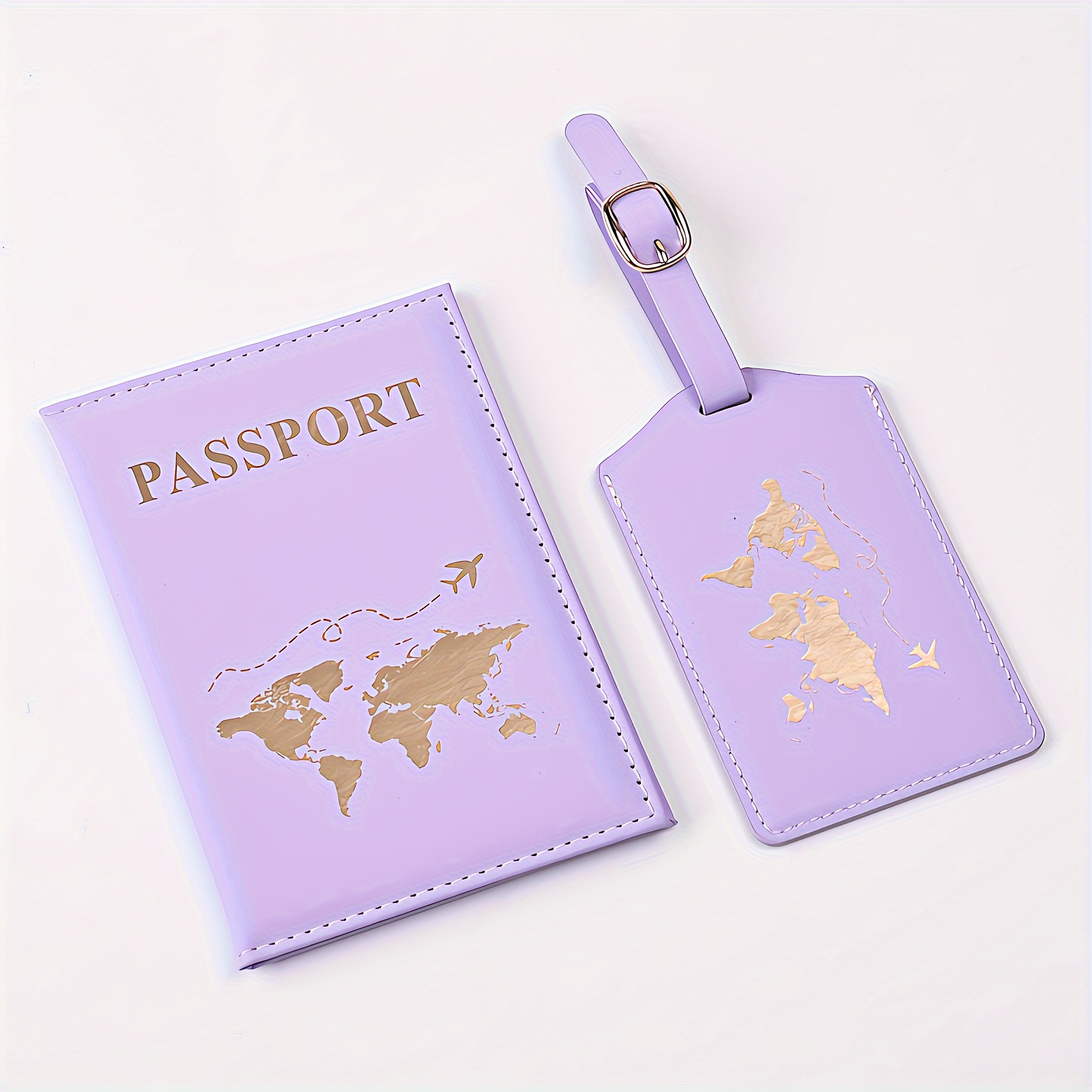 

2pcs Passport Holder With Luggage Tag Set, Pu Leather Passport Cover, Travel Wallet With Card Slot, Travel Suitcase Tag For Men And Women