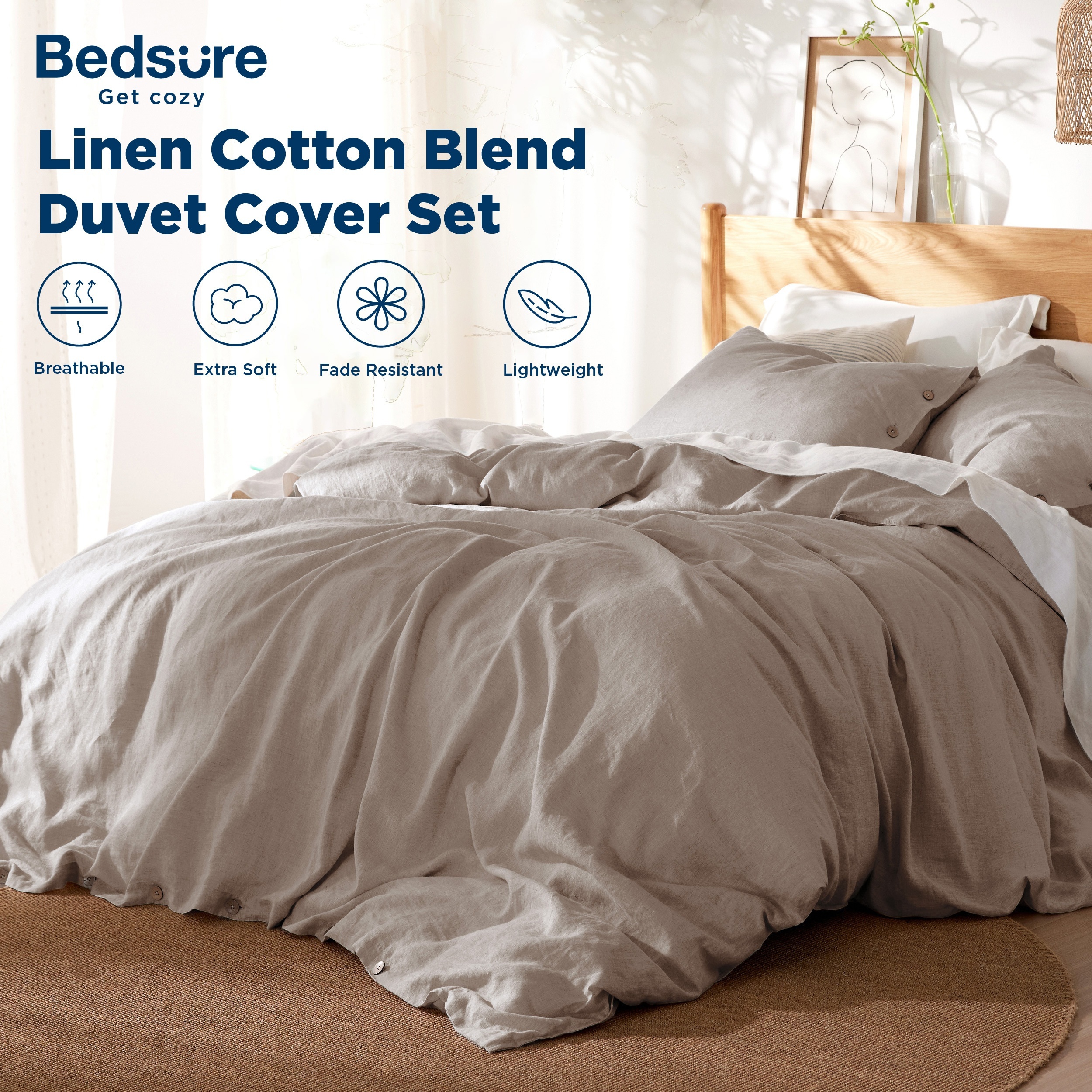 

2pcs/3pcs Duvet Cover- Linen Cotton Blend Duvet Cover Set, , Comforter Sold Separately