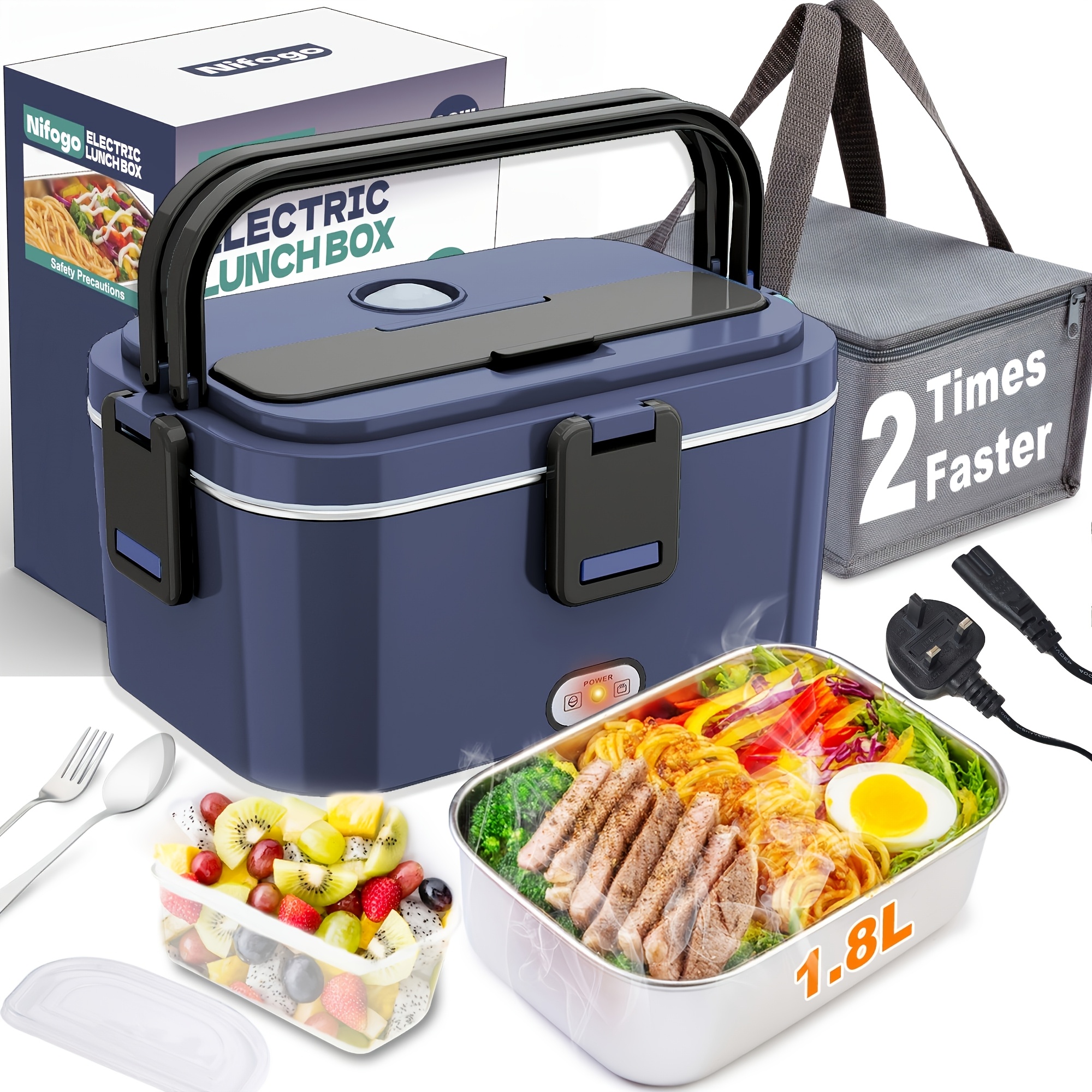 TEMU 80w Men's Portable 3in 1 Portable Insulated Lunchbox 230v/12v/24v With 1, 8l Removable Stainless Steel Container And Bag (black)