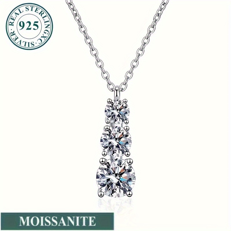 

925 Sterling Silver 1.8 Carat Moissanite Necklace Unisex, Luxury Creative Gentle Mature Style, Casual Simple Send Boyfriend Send Girlfriend Gift Jewelry Party Honeymoon Trip