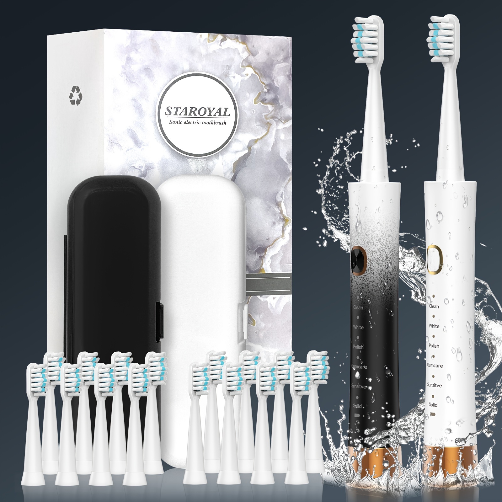 

2 Pack Electric Toothbrushes For Adult With 16 Brush Heads, Ultra Long Battery Life & Fast Charging, 6 Cleaning Modes Smar, Smart Time Reminder Travel Electric Toothbrush