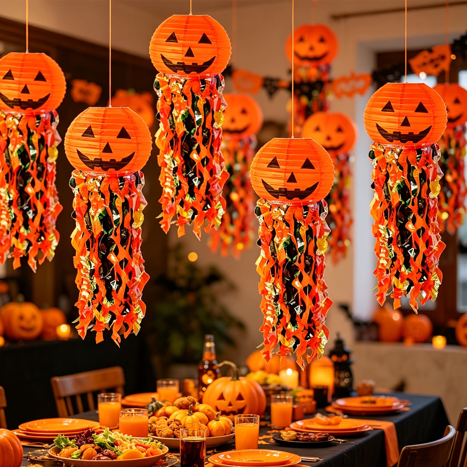 item picture 4pcs halloween pumpkin lanterns jack o lantern hanging lanterns with tassels for halloween party